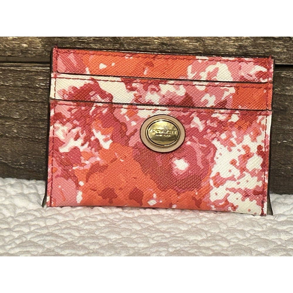 COACH PEYTON FLORAL PINK WALLET CREDIT CARD PURSE EXC